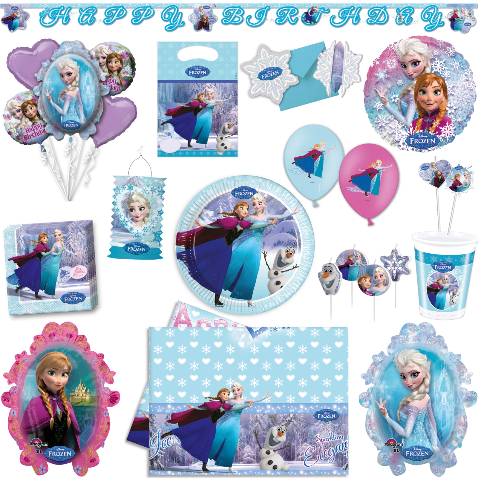 Die Eiskönigin Anna & Elsa Snowflake Partyset 37 Teile für 8 Kinder